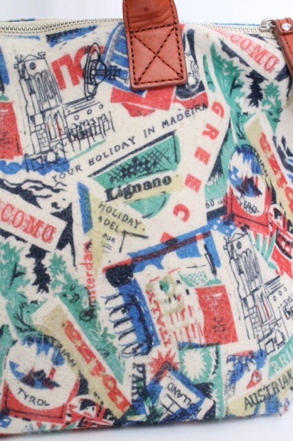 画像3: ヴィヴィアンウエストウッド 中古 / トラベル柄フェルトバッグ  アイボリー×マルチ×オレンジ  O-26-03-15-003-ba-IG-OS (3)