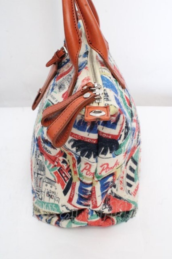画像4: ヴィヴィアンウエストウッド 中古 / トラベル柄フェルトバッグ  アイボリー×マルチ×オレンジ  O-26-03-15-003-ba-IG-OS (4)