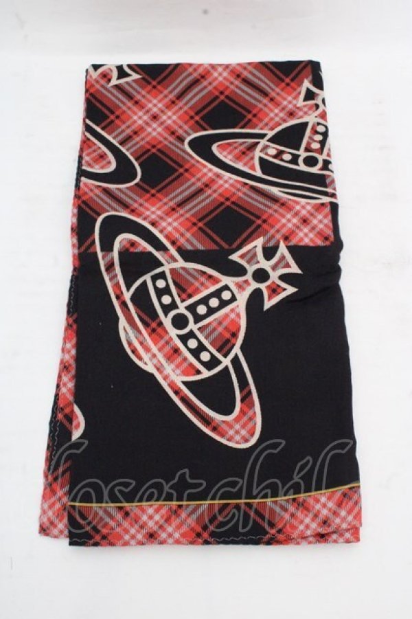 画像3: ヴィヴィアンウエストウッド 中古 / ハンカチーフ  ブラック×レッドチェック オーブ柄  O-26-03-15-054-gd-IG-OS (3)