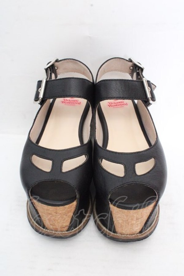画像2: ヴィヴィアンウエストウッド 中古 / ウェッジサンダル 38（約24cm） ブラックｘベージュ  O-26-03-15-076-sh-YM-OS (2)