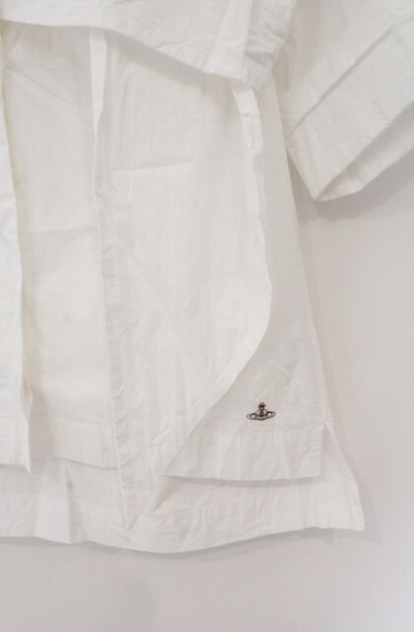 画像2: ヴィヴィアンウエストウッド 中古 / 半袖リボンオーバーシャツ O/S ホワイト  O-26-03-22-029-bl-YM-OS (2)