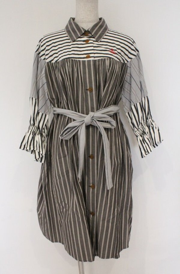 画像7: ヴィヴィアンウエストウッド 中古 / ストライプブロッキングバルーンスリーブシャツドレス 00 グレー  O-26-03-22-032-op-IG-OS (7)