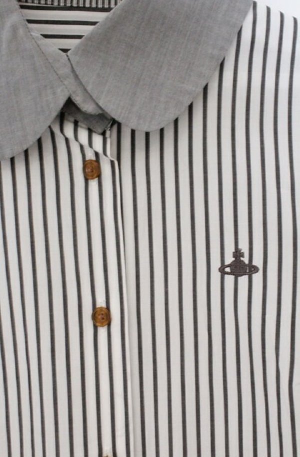 画像2: ヴィヴィアンウエストウッド 中古 / 丸襟ストライプブラウス 2 ホワイトｘグレー  O-26-03-22-034-bl-YM-OS (2)