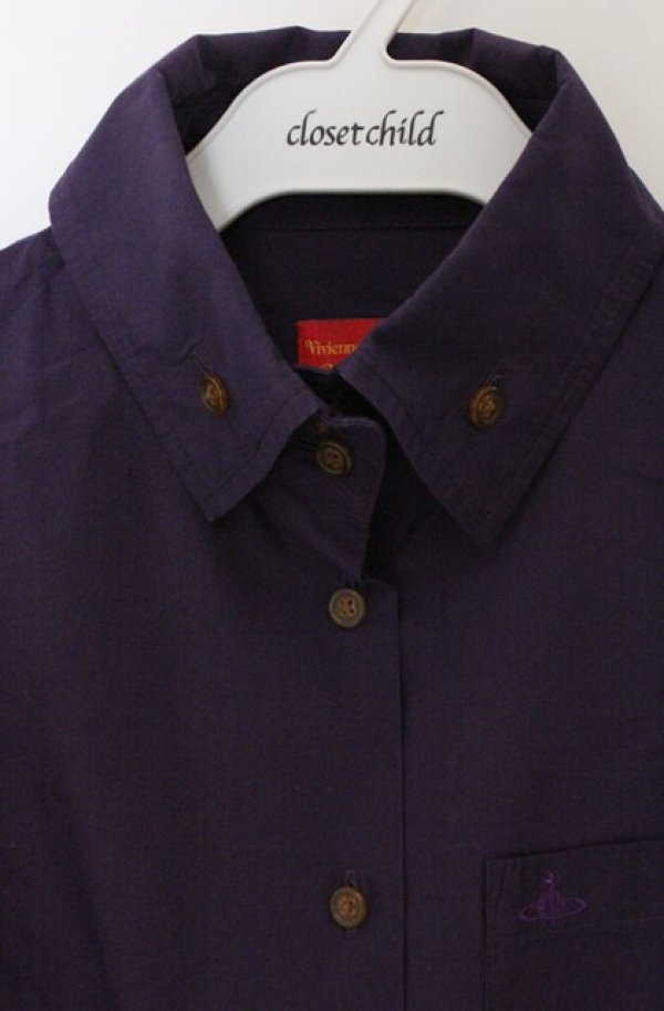 画像2: ヴィヴィアンウエストウッド 中古 / ボタンダウン立チ襟単色ブラウス 3 パープル  O-26-03-22-035-bl-YM-OS (2)