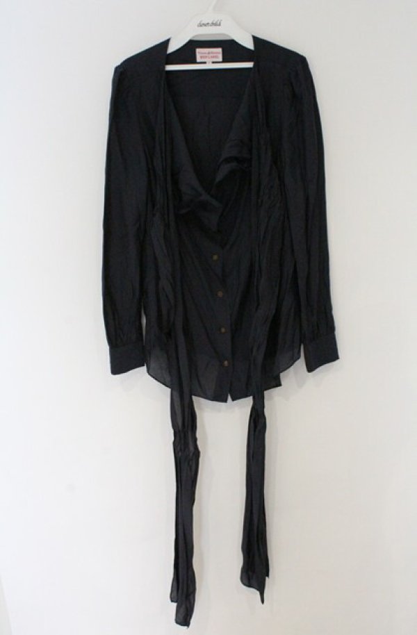 画像2: ヴィヴィアンウエストウッド 中古 / ボウタイブラウス 3 ネイビー  O-26-03-22-039-bl-YM-OS (2)