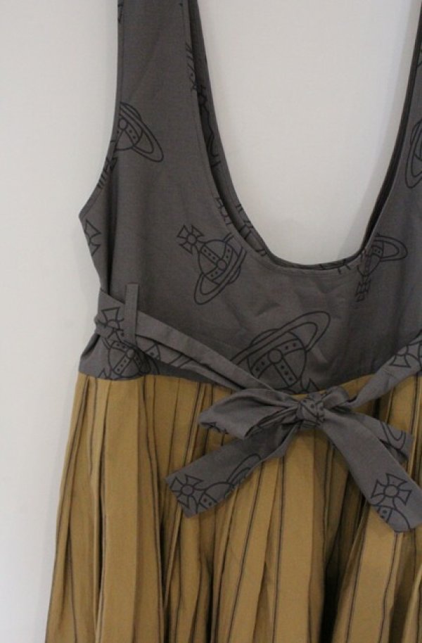 画像2: ヴィヴィアンウエストウッド 中古 / ストライプジャンパースカート 00 マスタードｘグレー  O-26-03-22-047-op-YM-OS (2)