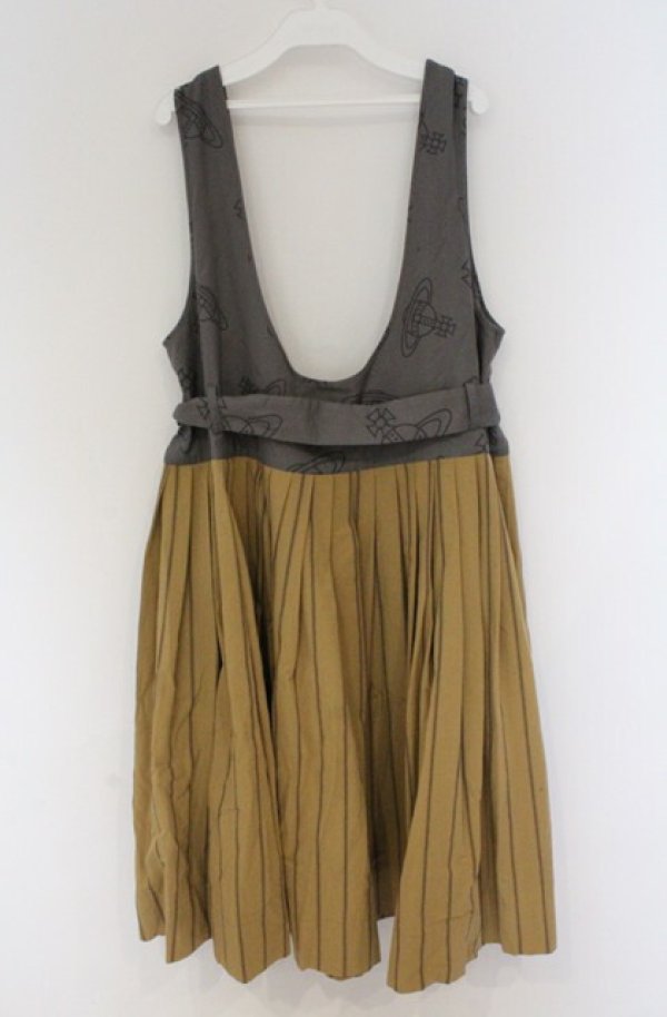 画像3: ヴィヴィアンウエストウッド 中古 / ストライプジャンパースカート 00 マスタードｘグレー  O-26-03-22-047-op-YM-OS (3)