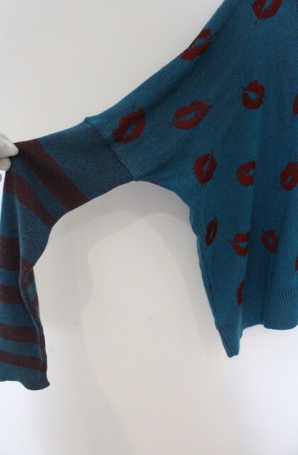 画像3: ヴィヴィアンウエストウッド 中古 / LIP総柄ドルマンショートカーディガン 2 ブルーグリーン  O-26-03-22-049-to-YM-OS (3)