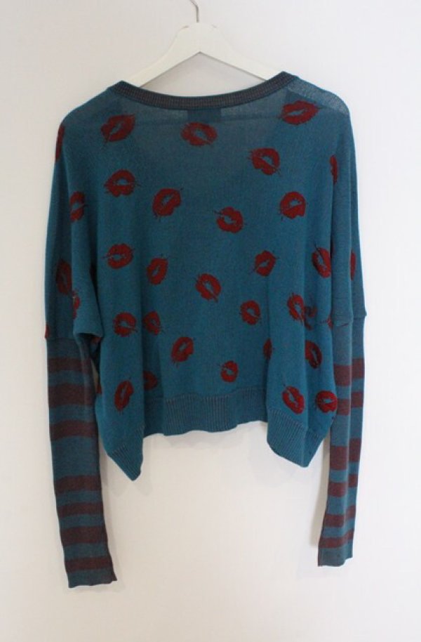 画像4: ヴィヴィアンウエストウッド 中古 / LIP総柄ドルマンショートカーディガン 2 ブルーグリーン  O-26-03-22-049-to-YM-OS (4)