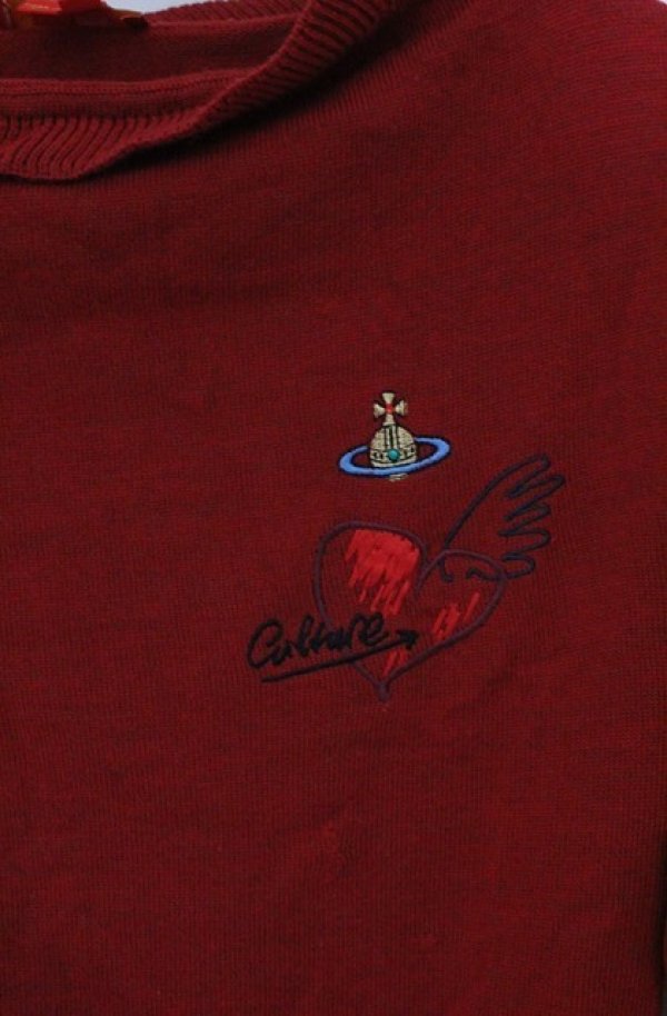 画像2: ヴィヴィアンウエストウッド 中古 / WING HEART 刺繍ニットソー XS レッド  O-26-03-22-050-to-YM-OS (2)