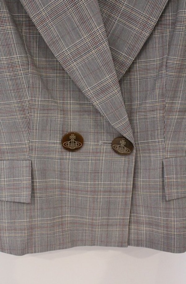 画像2: ヴィヴィアンウエストウッド 中古 / グレンチェックダブルブレストジャケット 2 グレー  O-26-03-22-057-jc-YM-OS (2)