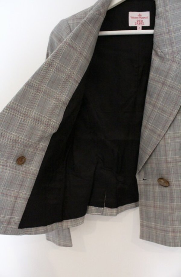 画像5: ヴィヴィアンウエストウッド 中古 / グレンチェックダブルブレストジャケット 2 グレー  O-26-03-22-057-jc-YM-OS (5)