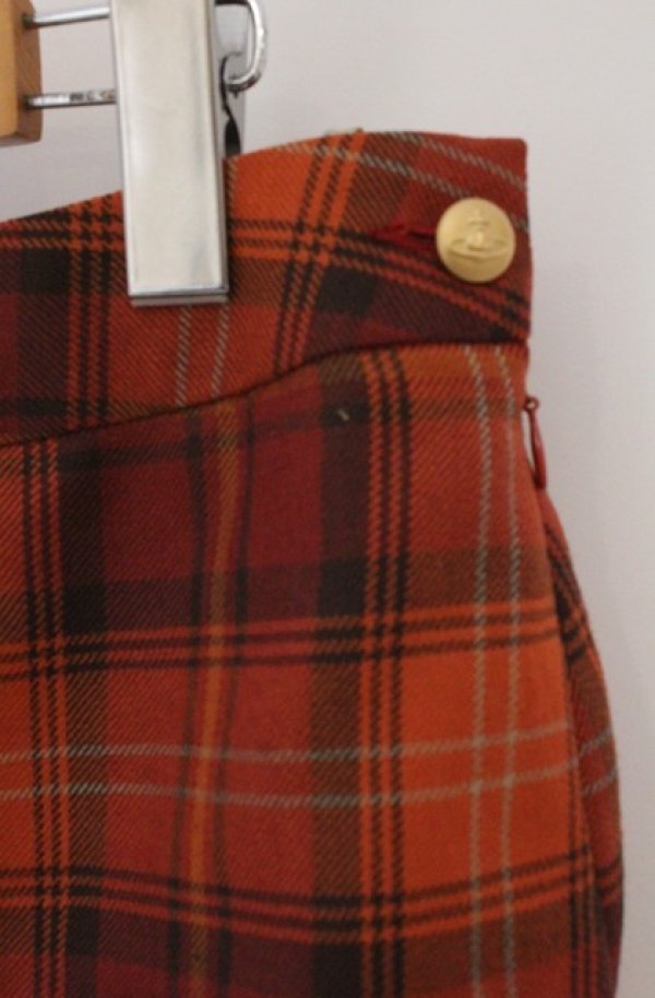 画像2: ヴィヴィアンウエストウッド 中古 / タータンチェックアニマルカットスカート 42 オレンジ  O-26-03-22-067-sk-YM-OS (2)