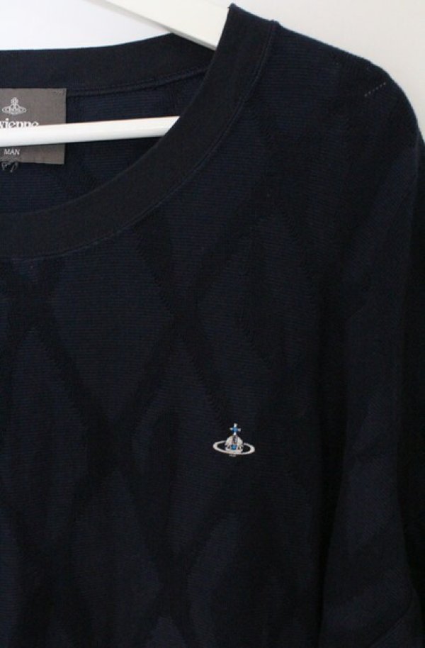 画像2: ヴィヴィアンウエストウッド MAN 中古 / アーガイルトライアングルカットソー 44 ネイビー  O-26-03-22-008-to-YM-OS (2)