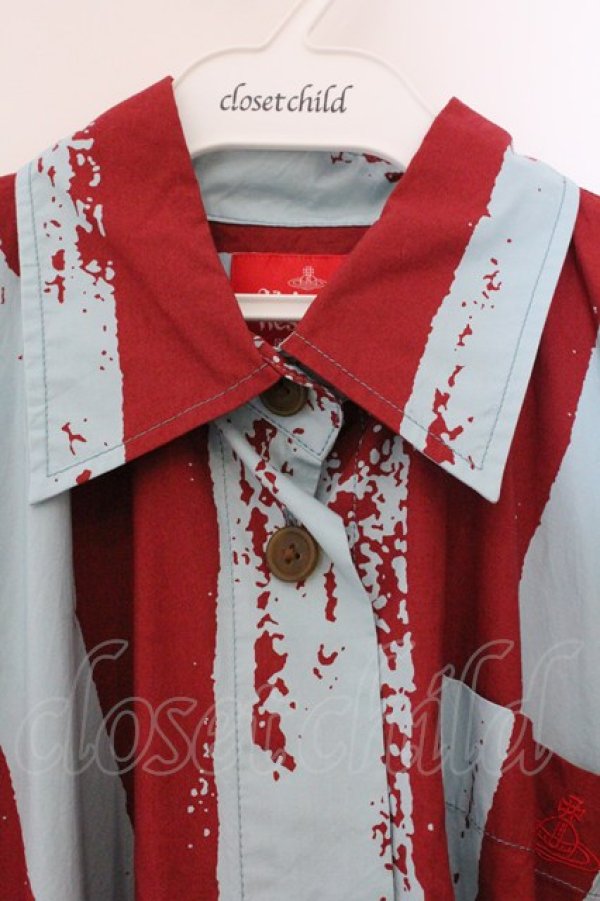 画像2: ヴィヴィアンウエストウッド 中古 / ストライプシャツワンピース 00 ミントｘワイン  O-26-04-12-031-op-YM-OS (2)