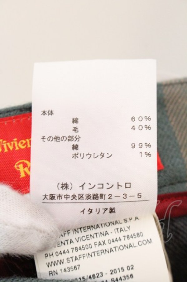 画像6: ヴィヴィアンウエストウッド 中古 / タータンチェックサイドベロアパンツ 40 グリーン  O-26-04-12-052-pa-IG-OS (6)