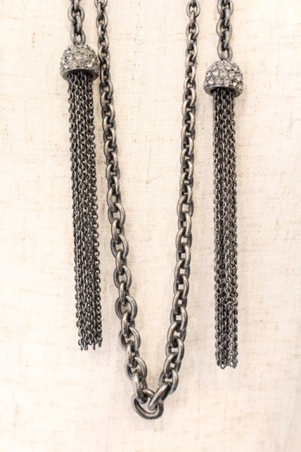 画像3: ヴィヴィアンウエストウッド 中古 / タッセルチェーンレリーフネックレス  ガンメタルｘグリーン  O-26-04-12-054-ac-YM-OS (3)