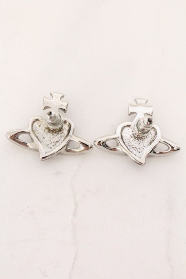 画像4: ヴィヴィアンウエストウッド 中古 / diamante heart stud pierce（ディアマンテハートスタッズピアス）  シルバーｘワイン  O-26-04-12-058-ac-YM-OS (4)