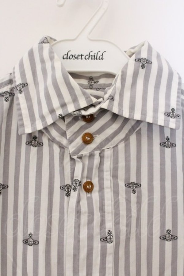 画像2: ヴィヴィアンウエストウッド MAN 中古 / ドットオーブストライプ高襟シャツ 46 ホワイトｘグレー  O-26-04-12-006-bl-YM-OS (2)