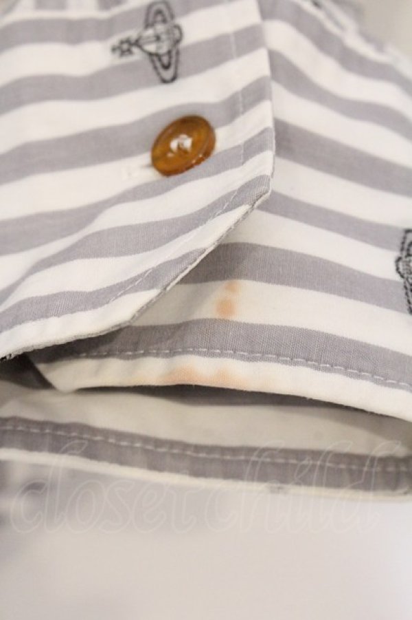 画像3: ヴィヴィアンウエストウッド MAN 中古 / ドットオーブストライプ高襟シャツ 46 ホワイトｘグレー  O-26-04-12-006-bl-YM-OS (3)