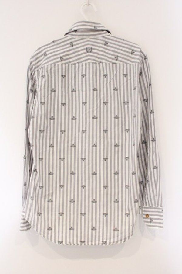 画像4: ヴィヴィアンウエストウッド MAN 中古 / ドットオーブストライプ高襟シャツ 46 ホワイトｘグレー  O-26-04-12-006-bl-YM-OS (4)