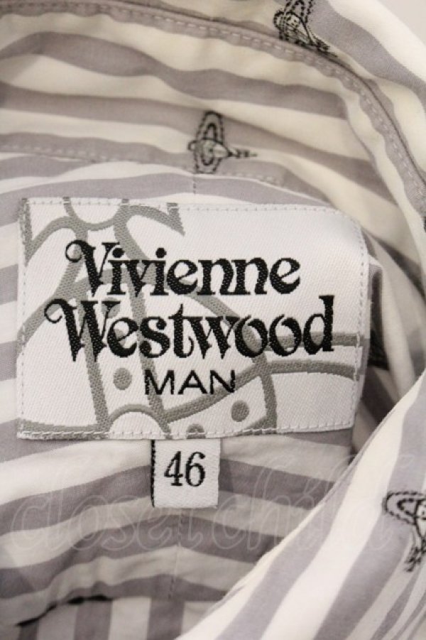 画像5: ヴィヴィアンウエストウッド MAN 中古 / ドットオーブストライプ高襟シャツ 46 ホワイトｘグレー  O-26-04-12-006-bl-YM-OS (5)