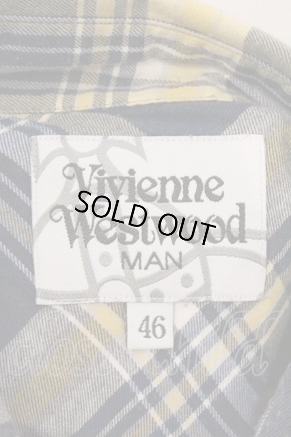 画像5: ヴィヴィアンウエストウッド MAN 中古 / コットンチェックシャツ 46 イエローｘネイビー  O-26-04-12-009-bl-YM-ZH (5)