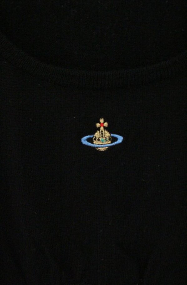 画像2: ヴィヴィアンウエストウッド 中古 / カラーオーブ刺繍ラウンドニット S ブラック  O-26-04-19-027-to-YM-OS (2)