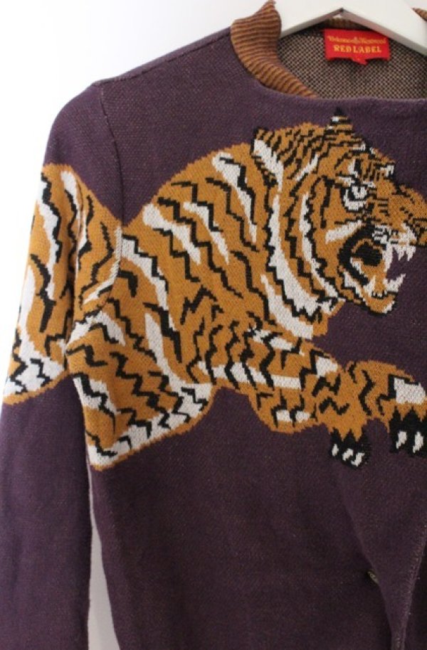 画像2: ヴィヴィアンウエストウッド 中古 / タイガープリント変形カーディガン 2 パープル  O-26-04-19-029-to-YM-OS (2)