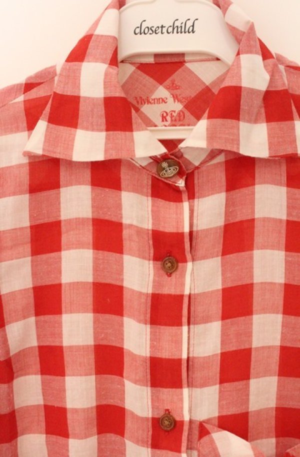 画像2: ヴィヴィアンウエストウッド 中古 / サマーコットン五分袖チェックシャツ 1 レッド  O-26-04-19-057-bl-YM-OS (2)