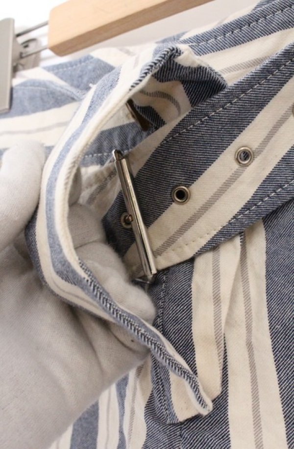 画像2: ヴィヴィアンウエストウッド 中古 / ラップベルトストライプキュロットパンツ 1 アイボリーｘライトグレー  O-26-04-19-081-pa-YM-OS (2)