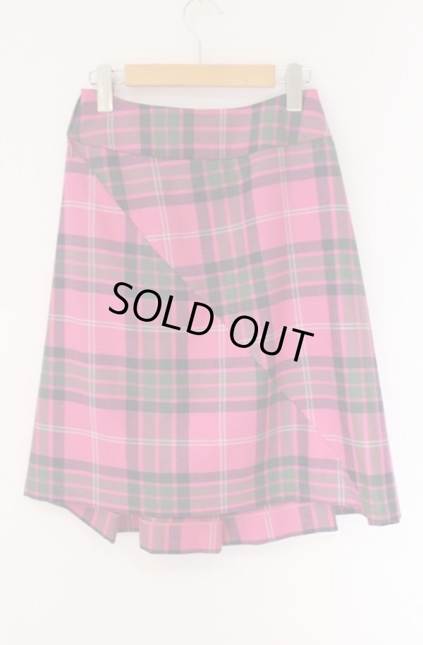 画像4: ヴィヴィアンウエストウッド 中古 / 変形プリーツウールタータンスカート 38 ピンク  O-26-04-19-083-sk-YM-OS (4)