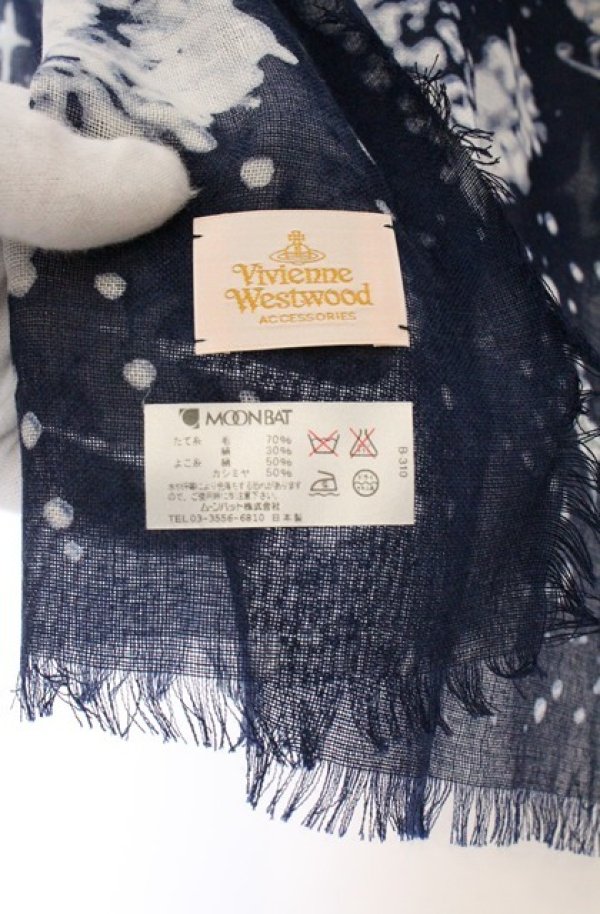 画像3: ヴィヴィアンウエストウッド 中古 / ミルキーウェイ大判ストール  ネイビー  O-26-04-19-091-gd-YM-OS (3)