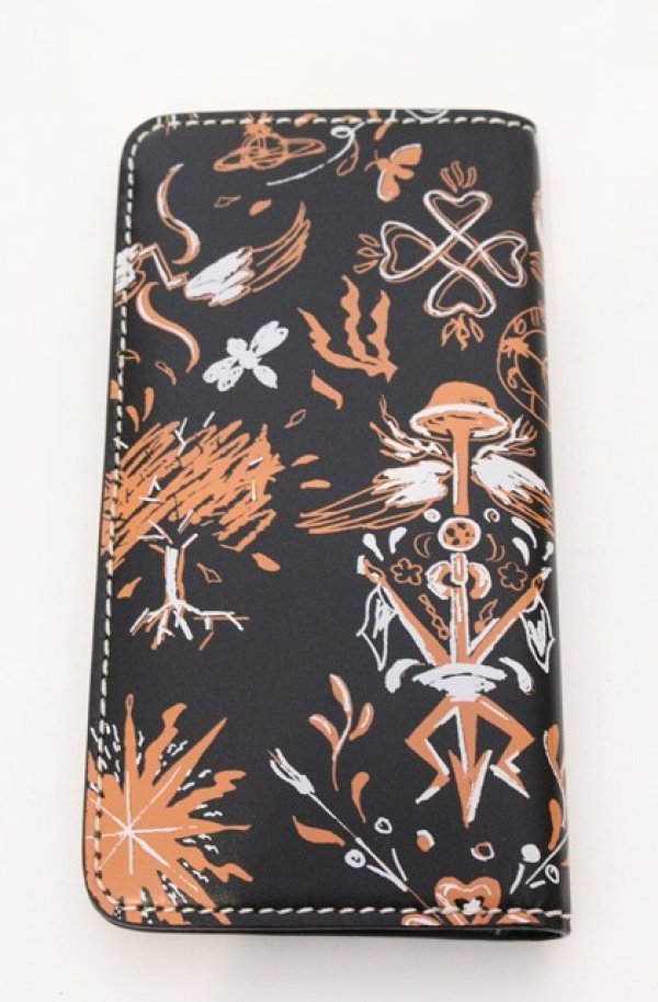 画像2: ヴィヴィアンウエストウッド 中古 / 総柄カードケース  ブラックｘオレンジ  O-26-04-19-108-gd-YM-OS (2)