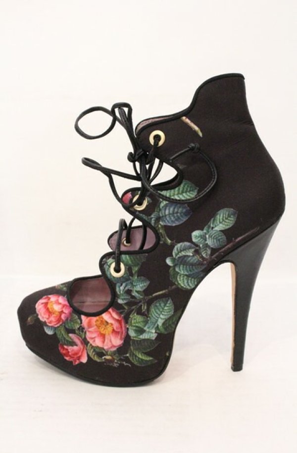 画像3: ANGLOMANIA 中古 / フラワーヒールブーティー 38（24cm） ブラックｘマルチ  O-26-04-19-130-sh-YM-OS (3)