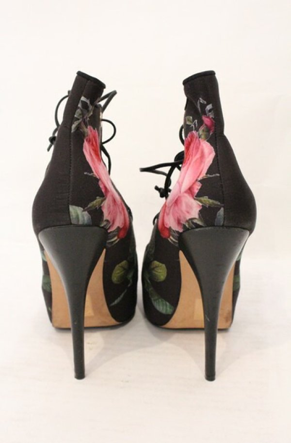 画像5: ANGLOMANIA 中古 / フラワーヒールブーティー 38（24cm） ブラックｘマルチ  O-26-04-19-130-sh-YM-OS (5)
