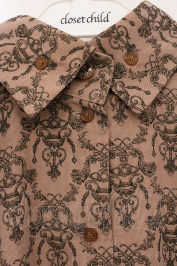 画像2: ヴィヴィアンウエストウッド 中古 / ヴェルサイユ総柄コーデュロイシャツワンピース 2 ベージュ  O-26-04-26-015-op-IG-OS (2)
