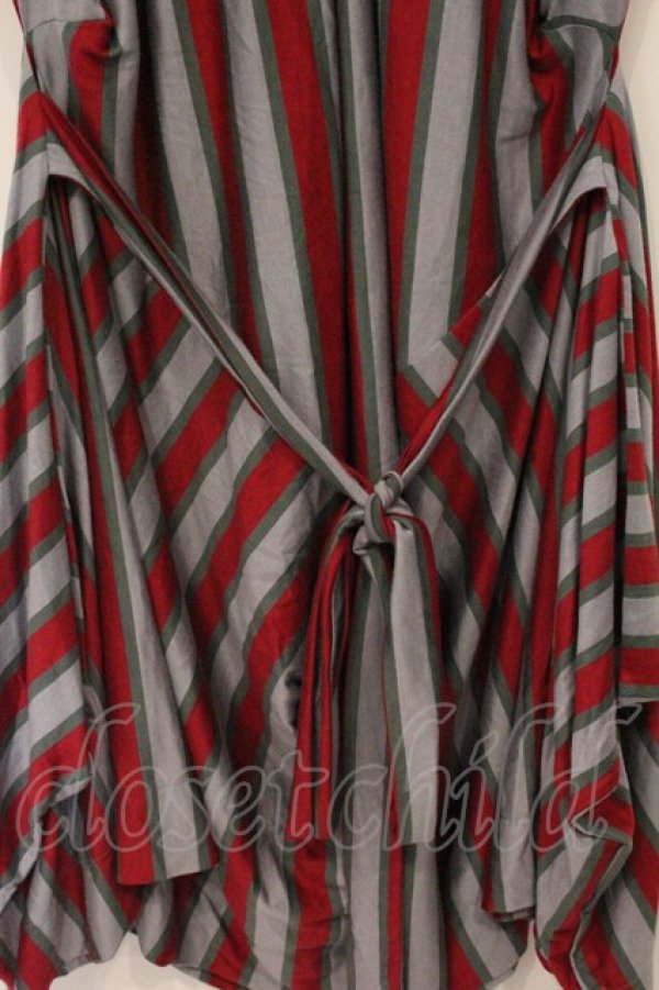 画像3: ヴィヴィアンウエストウッド 中古 / 単色オーブ刺繍ボーダー半袖ワンピース 2 グレー×レッド×グリーン  O-26-04-26-023-op-IG-OS (3)