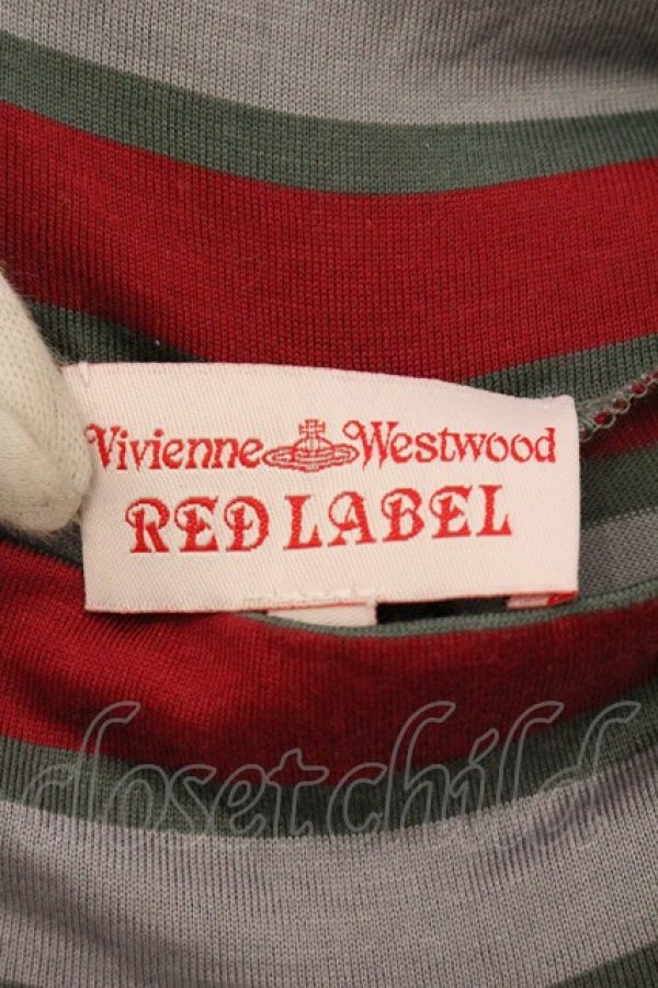 画像5: ヴィヴィアンウエストウッド 中古 / 単色オーブ刺繍ボーダー半袖ワンピース 2 グレー×レッド×グリーン  O-26-04-26-023-op-IG-OS (5)