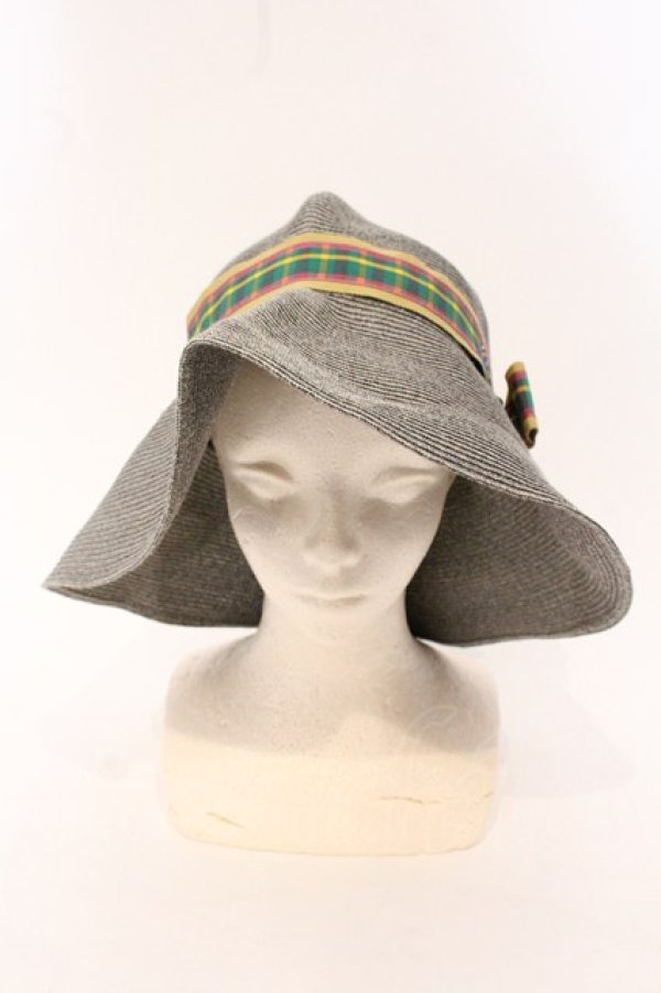 画像2: ヴィヴィアンウエストウッド 中古 / カラーオーブ刺繍リボンストローハット S-M グレーｘマルチ  O-26-04-26-046-ha-YM-OS (2)