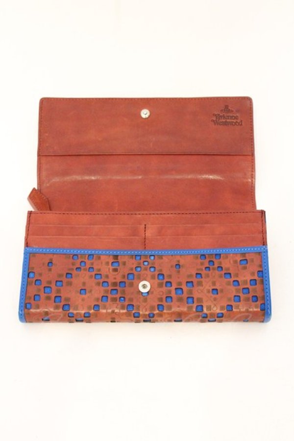 画像4: ヴィヴィアンウエストウッド 中古 / パンチング総柄長財布  ブラウンｘブルー  O-26-04-26-052-wa-YM-OS (4)