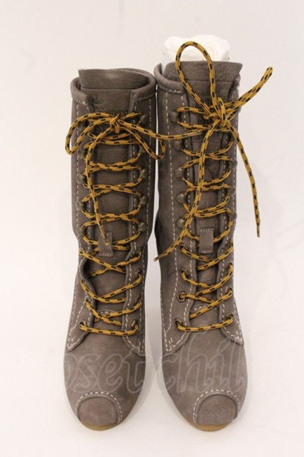 画像2: ヴィヴィアンウエストウッド 中古 / レースアップレザーブーツ 38 グレー  O-26-04-26-069-sh-IG-OS (2)