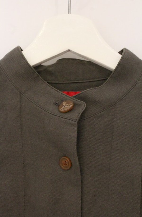 画像2: ヴィヴィアンウエストウッド 中古 / スタンドカラータックワイドシャツ 00 カーキ  O-26-05-10-015-bl-YM-OS (2)