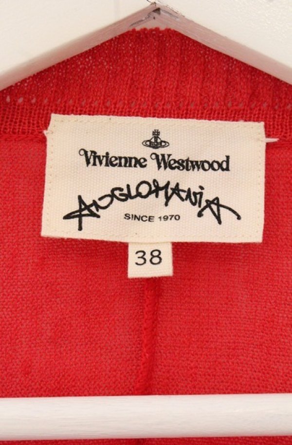 画像6: ANGLOMANIA 中古 / ラウンドネックリネンボーダーカーディガン 38 レッドｘピンク  O-26-05-10-017-to-YM-OS (6)