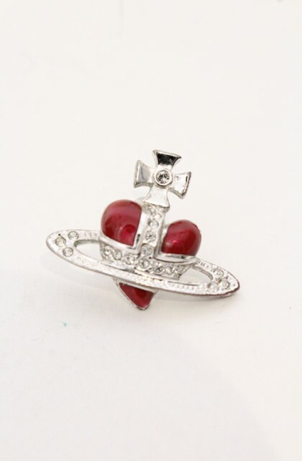 画像2: ヴィヴィアンウエストウッド 中古 / diamante heart stud pierce（ディアマンテハートスタッズピアス）  シルバーｘレッド  O-26-05-17-026-ac-YM-OS (2)