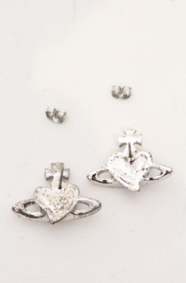 画像3: ヴィヴィアンウエストウッド 中古 / diamante heart stud pierce（ディアマンテハートスタッズピアス）  シルバーｘレッド  O-26-05-17-026-ac-YM-OS (3)