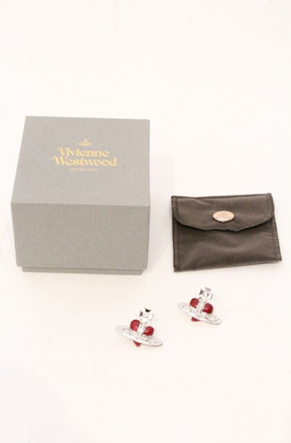 画像5: ヴィヴィアンウエストウッド 中古 / diamante heart stud pierce（ディアマンテハートスタッズピアス）  シルバーｘレッド  O-26-05-17-026-ac-YM-OS (5)