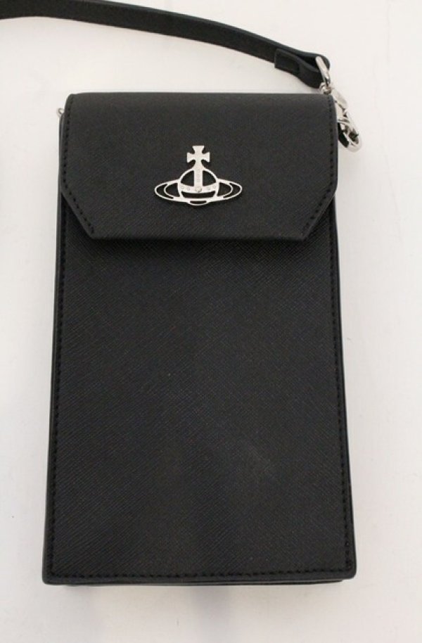 画像2: ヴィヴィアンウエストウッド 中古 / GRAIN LEATHER PHONE BAG バッグ  ブラック  O-26-05-17-012-ba-IG-OS (2)
