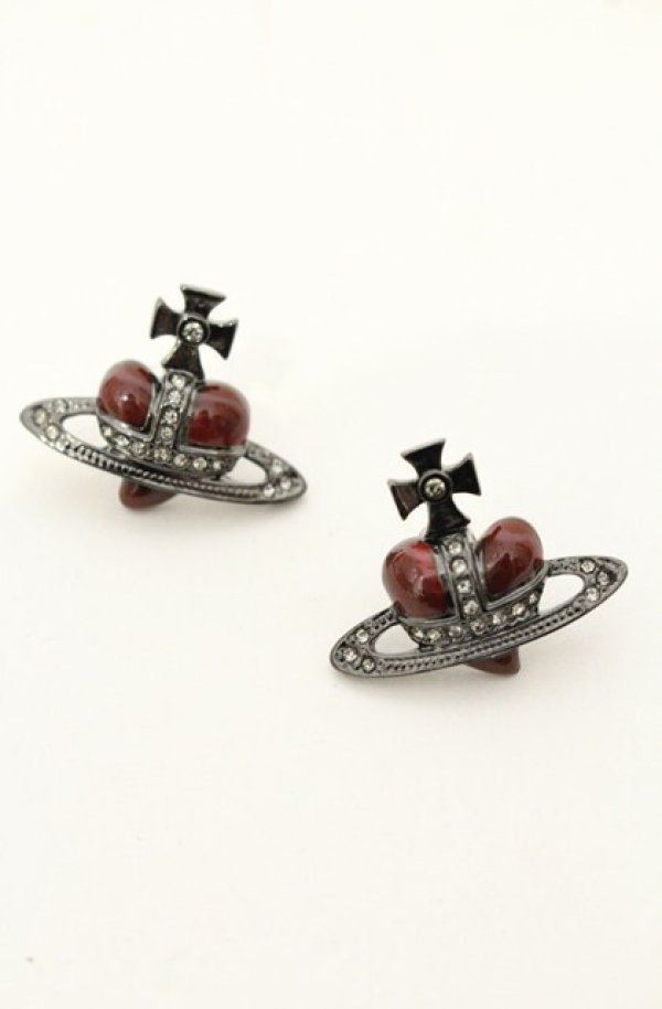 画像2: ヴィヴィアンウエストウッド 中古 / diamante heart stud pierce（ディアマンテハートスタッズピアス）  ガンメタル  O-26-06-07-027-ac-YM-OS (2)