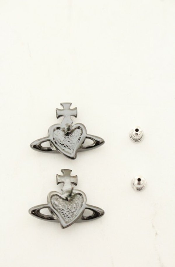 画像4: ヴィヴィアンウエストウッド 中古 / diamante heart stud pierce（ディアマンテハートスタッズピアス）  ガンメタル  O-26-06-07-027-ac-YM-OS (4)